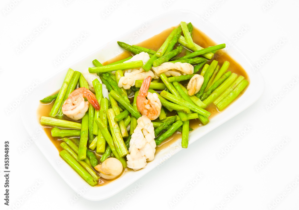 Fried asparagus with shrimp Fried asparagus with shrimp