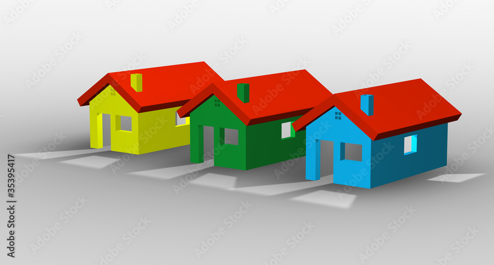 3D illustration of a group of houses