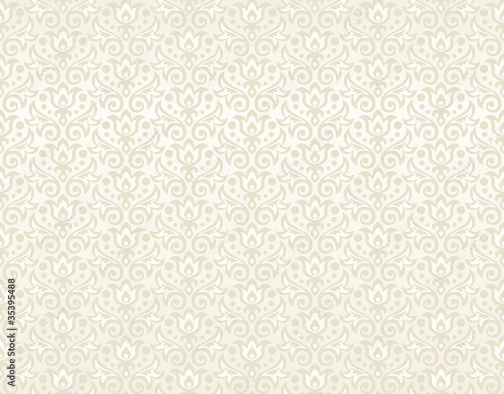 seamless pattern of beige flowers and leaves - obrazy, fototapety, plakaty 