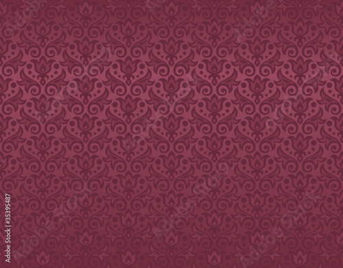 seamless pattern of maroon flowers and leaves