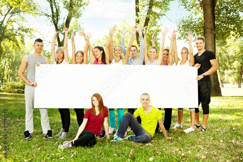 large group display placard photo