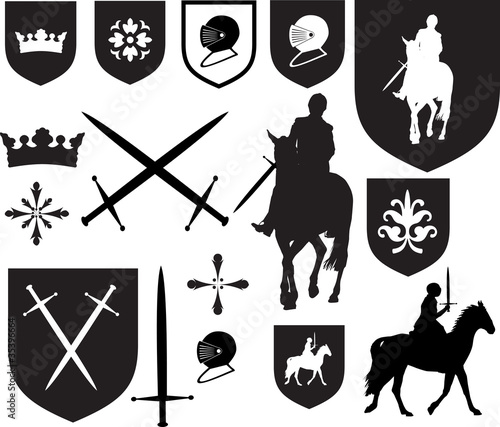 Old style elizabethan, tudor and medieval style icons and emblem