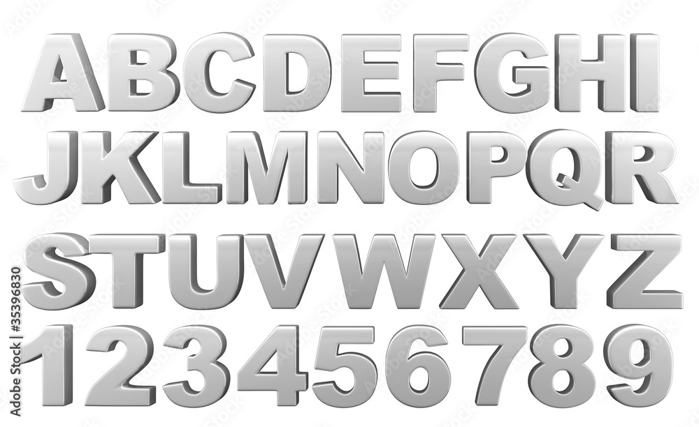 Silver full 3d alphabet with numerals