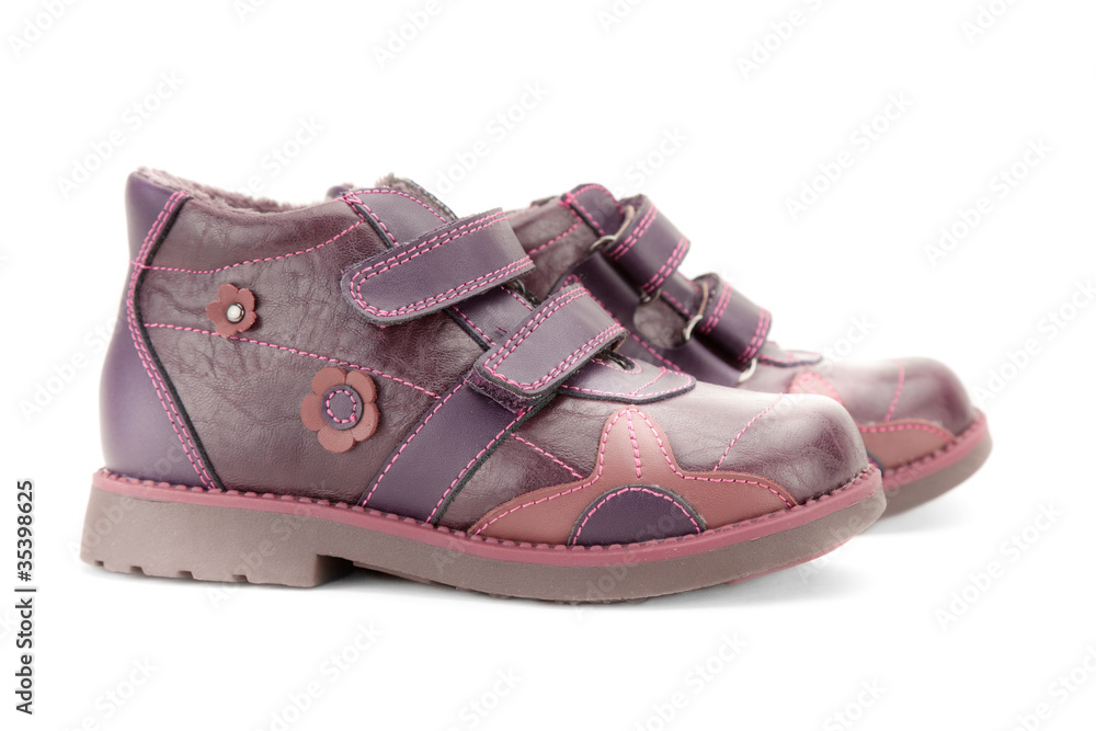 Side view of fall shoes for little girl over white background Side view of fall shoes for little girl over white background