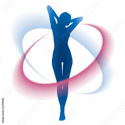 Silhouette junger Frau und Energieströmungen