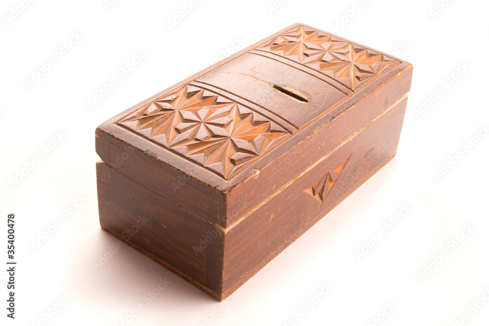 Wooden box is closed with a pattern isolated Wooden box is closed with a pattern isolated