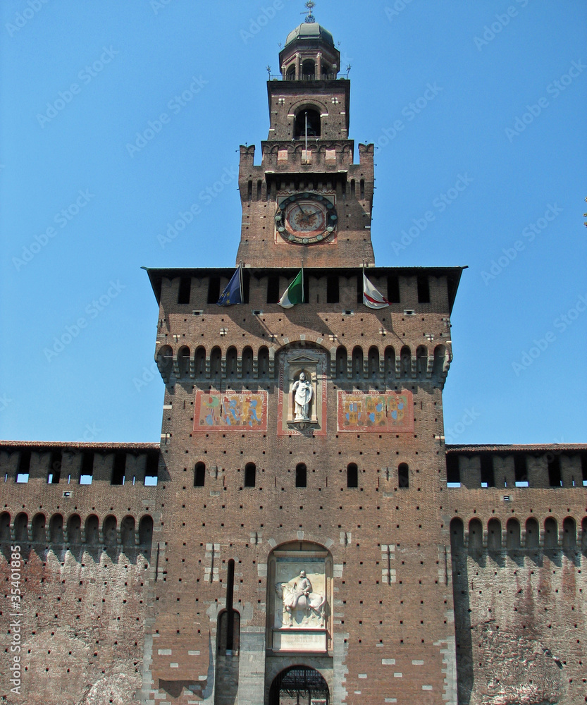 brick Tower of the castello sforzesco in Milan