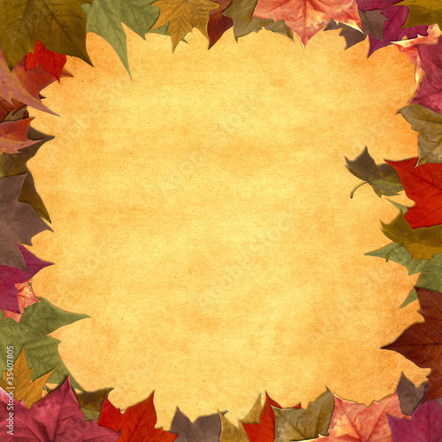 Autumn leaves grunge frame background
