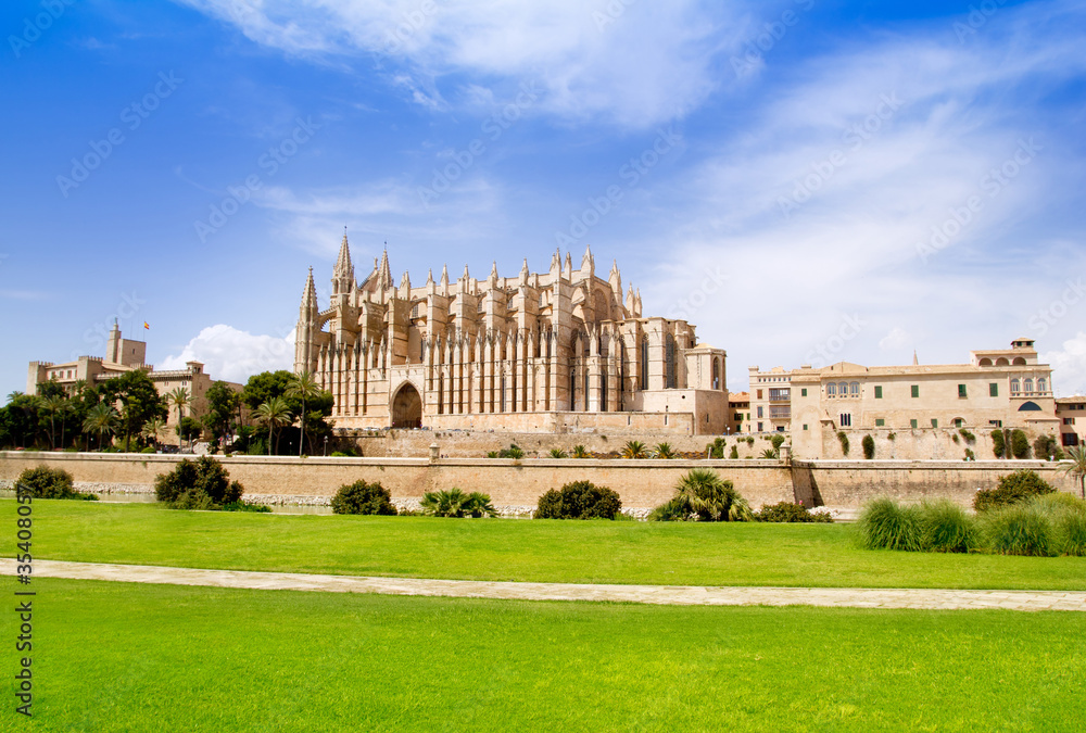 Cathedral of Majorca La seu view from grass garden