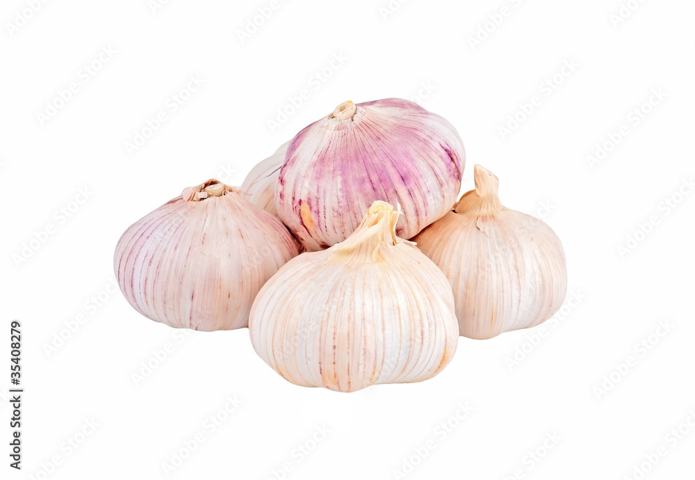 Obraz premium Garlic vegetable closeup, isolated on white background