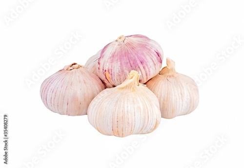 Garlic vegetable closeup, isolated on white background