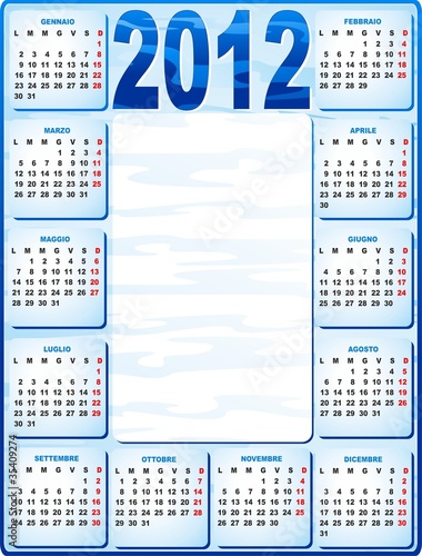 2012 Calendario Acqua-Water Calendar-Vector