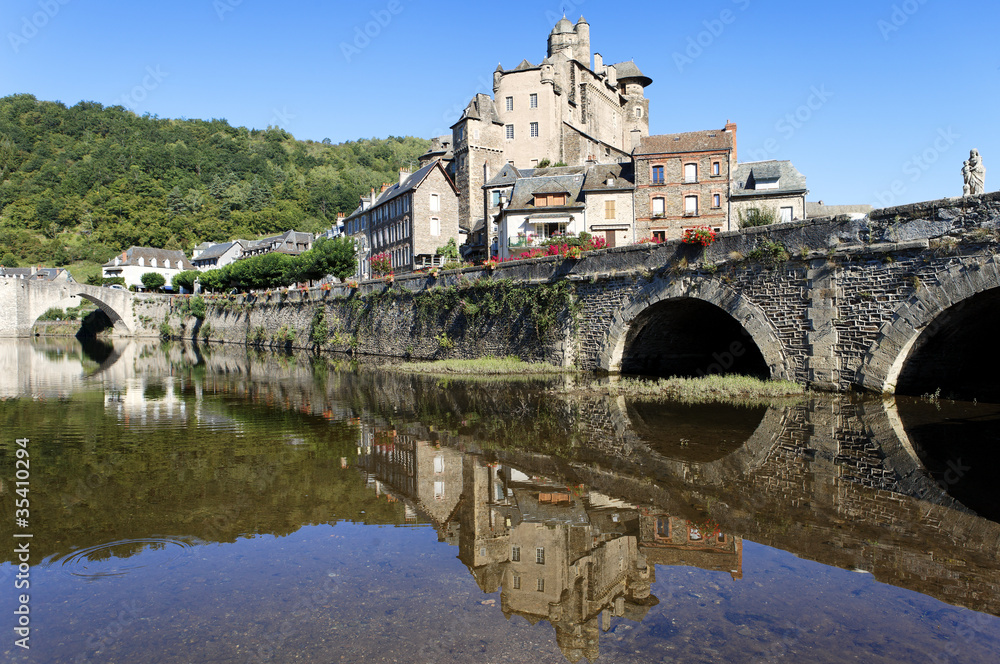 Estaing village in Southern France, landscape view