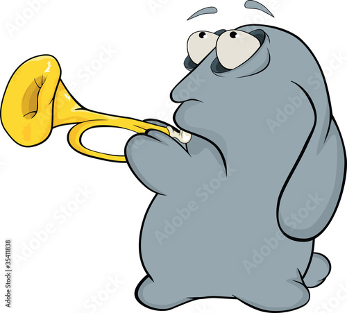 About a blue rabbit. Rabbit the musician. Cartoon
