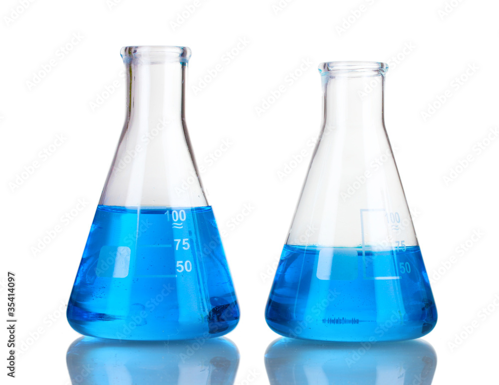 Test-tubes with blue liquid isolated on white Test-tubes with blue liquid isolated on white