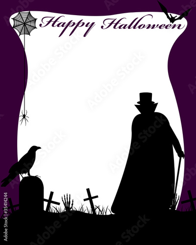 Halloween illustration with dracula in cemetery