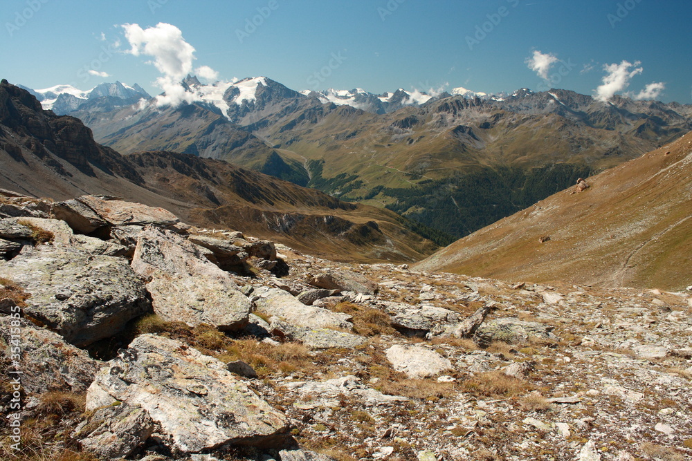 ridges and valleys in Swiss Alps