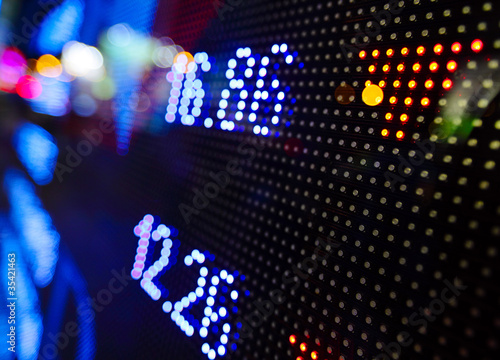 Photography led display at night with stock infomation abstract