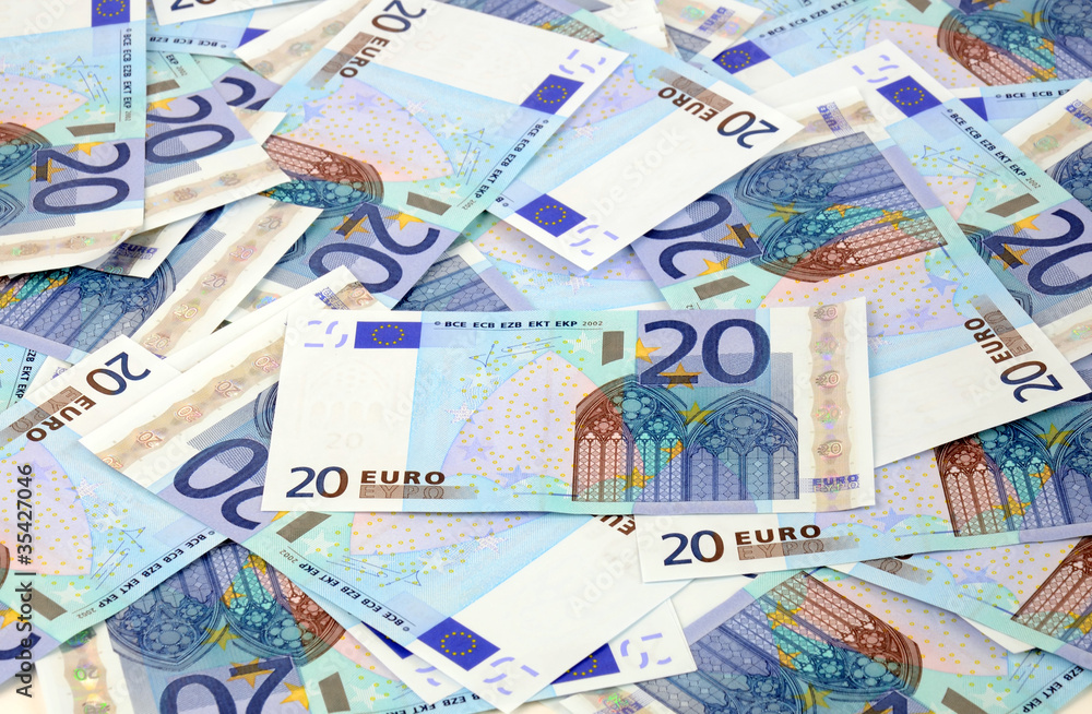 Fototapeta premium Mess background of 20 euro bills