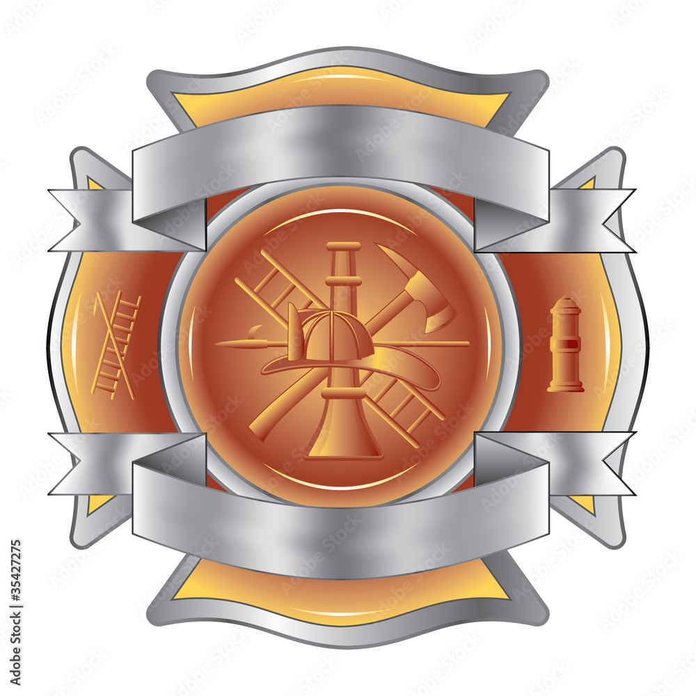 Fototapeta premium Firefighter Etched Cross with Tools