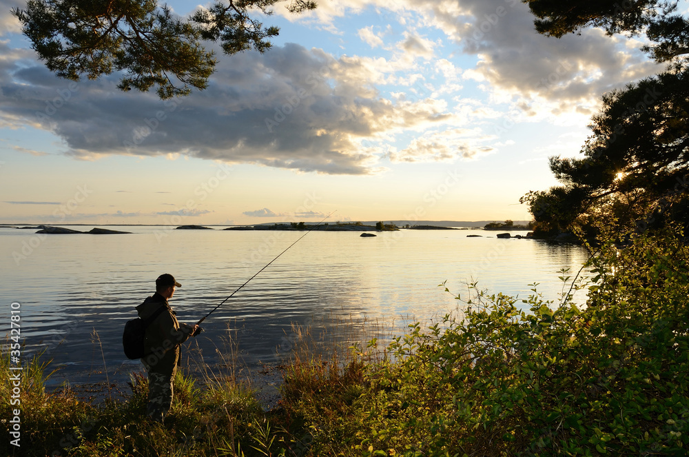 Evening fishing in the sea