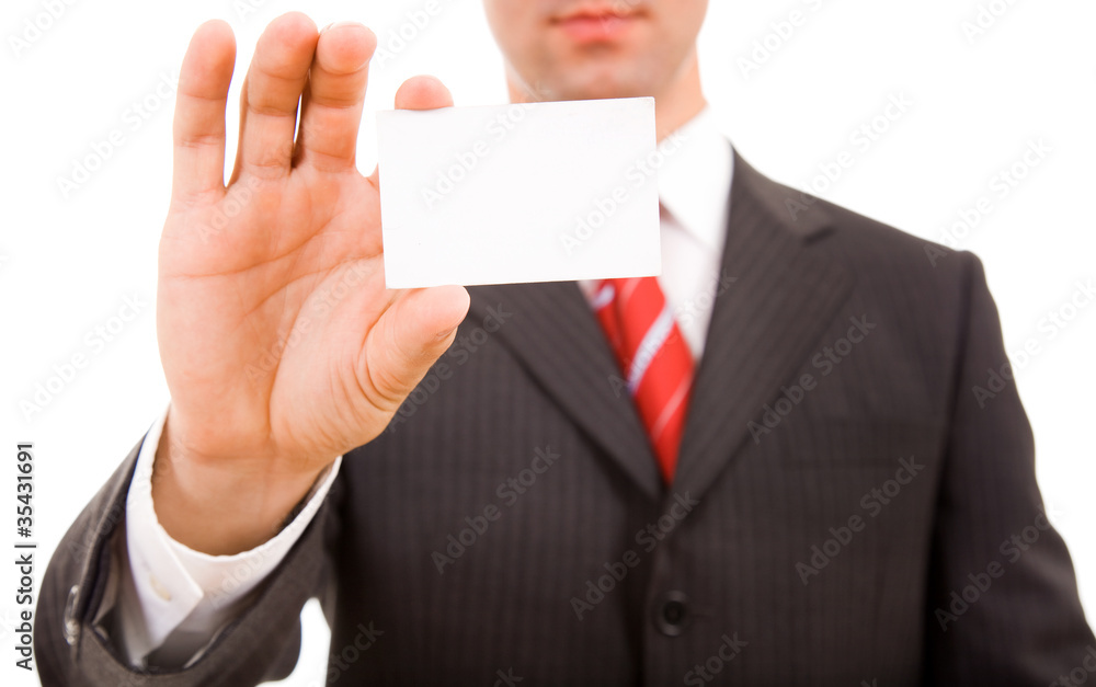 Close-up of business card in business man hand Close-up of business card in business man hand