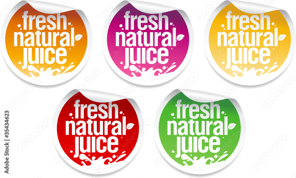 Fresh natural juice stickers set