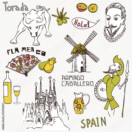 Love Spain, doodles symbols of Spain.