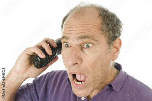 man middle age emotional reaction telephone