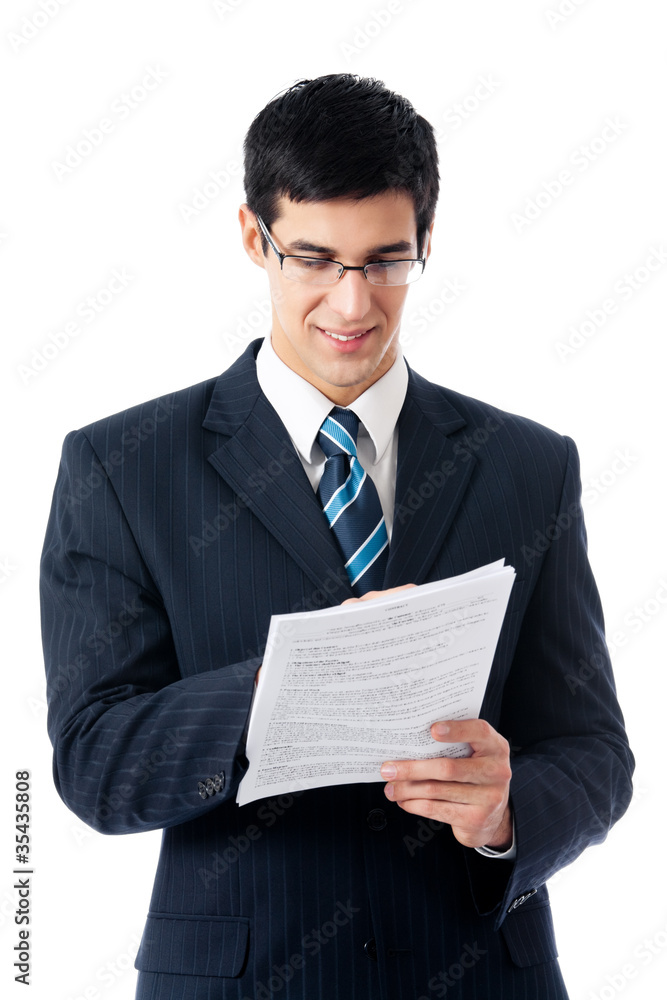 Businessman showing document or contract Businessman showing document or contract