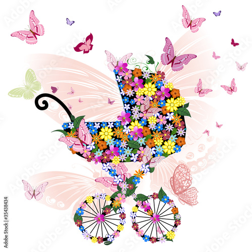 Stroller of flowers and butterflies