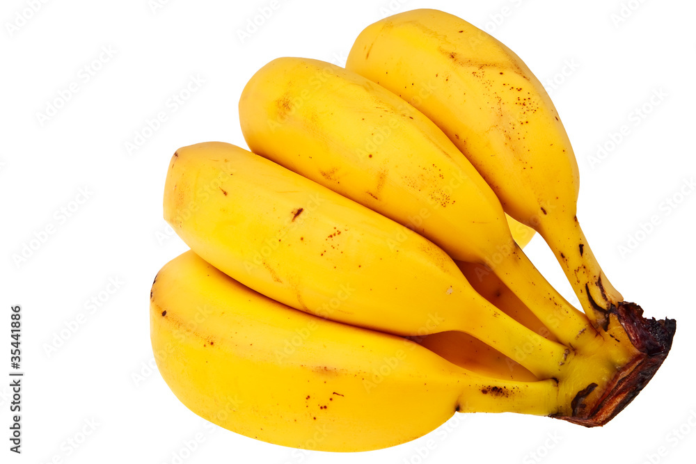 Fresh, ripe bananas isolated over white background.