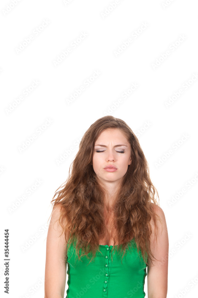 sad teenage girl cry closed eyes, isolated over white sad teenage girl cry closed eyes, isolated over white