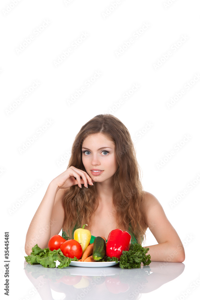 young smile beautiful woman eating raw vegetables salad young smile beautiful woman eating raw vegetables salad
