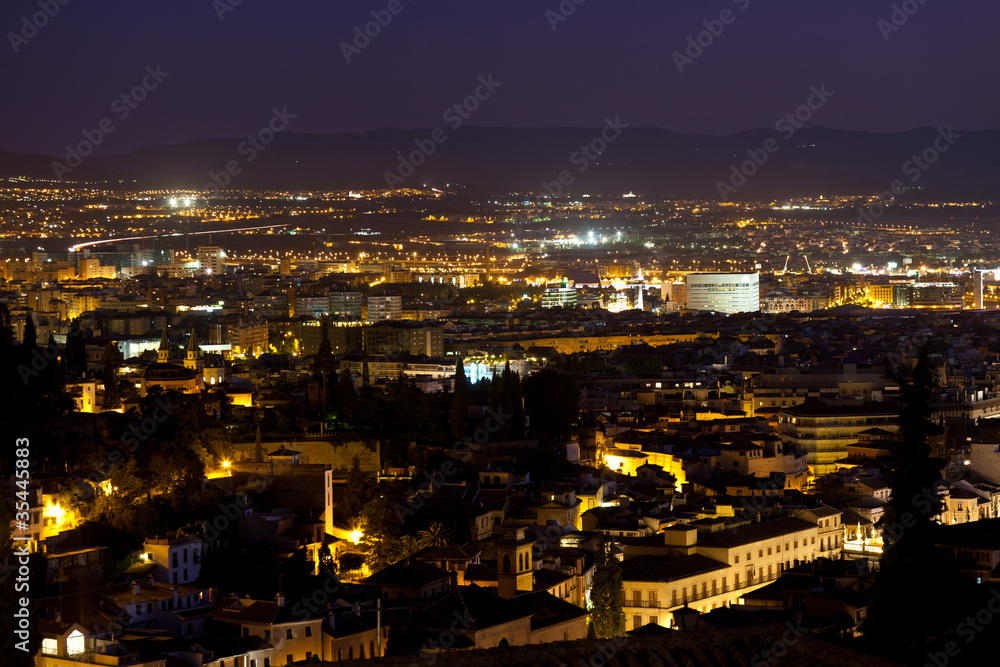 Granada skyline at night, Spain