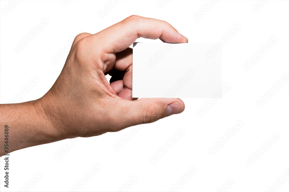 Obraz premium Man shows his business card.