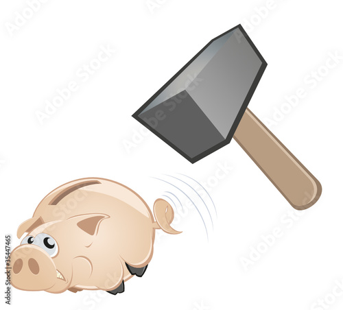 sparschwein hammer geld cartoon