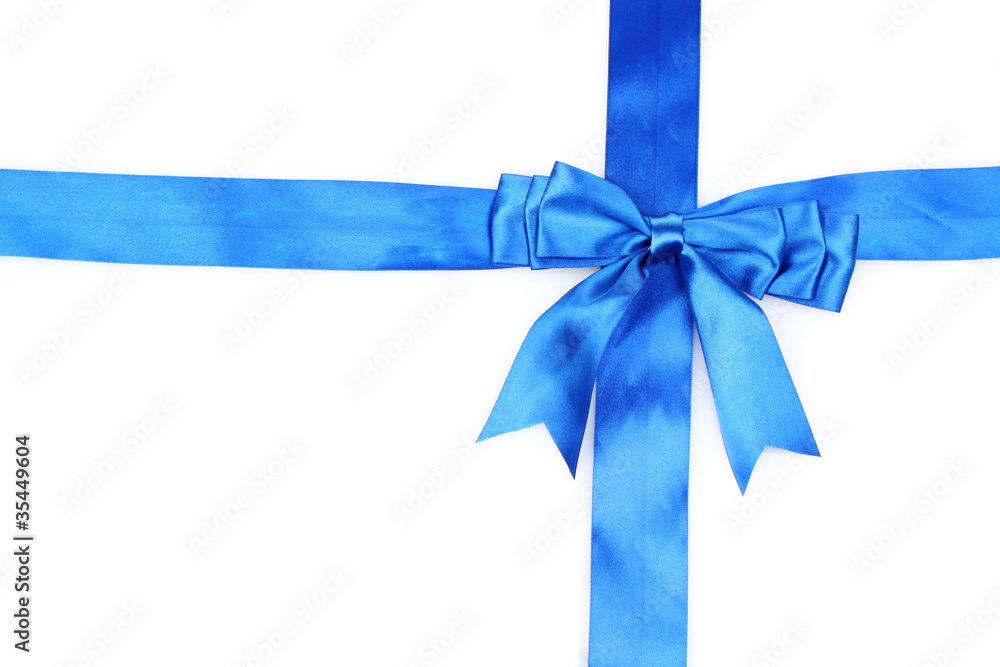Blue ribbon and bow isolated on white background Blue ribbon and bow isolated on white background