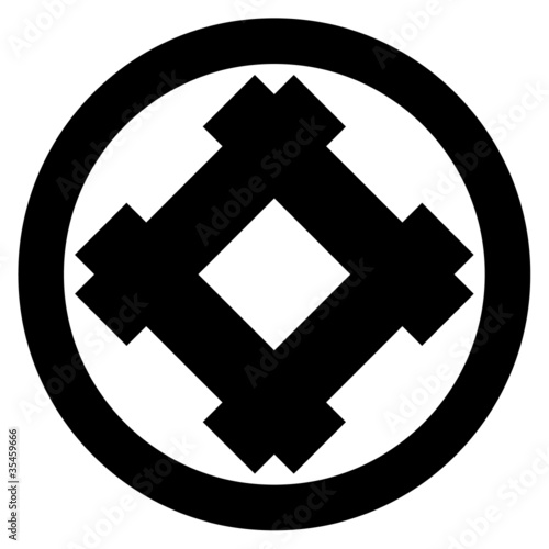 家紋/丸に隅立て井筒[Japanese family crest]