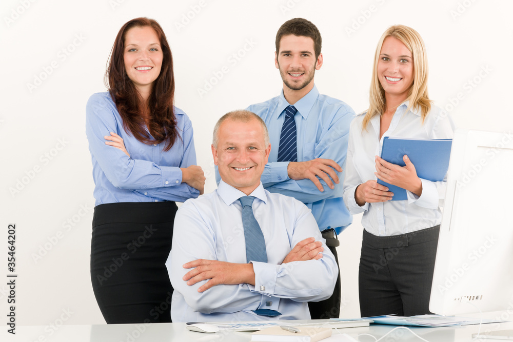 Business team happy mature manager with colleagues Business team happy mature manager with colleagues