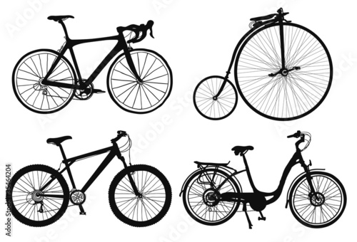 set of four hand drawned bicycles silhouettes.