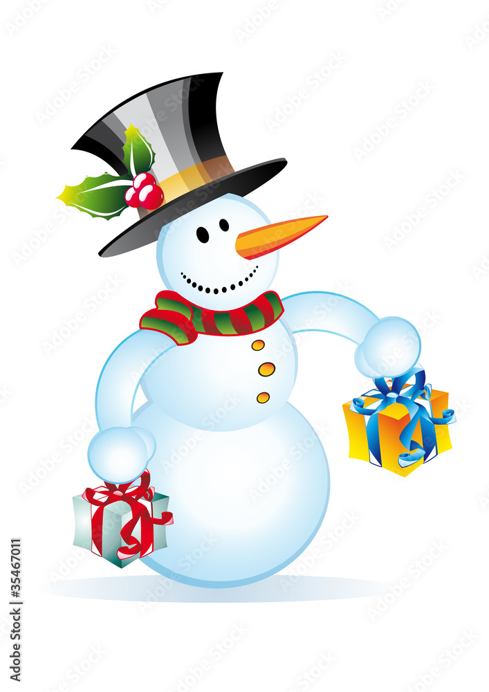funny Snowman with two gift boxes funny Snowman with two gift boxes