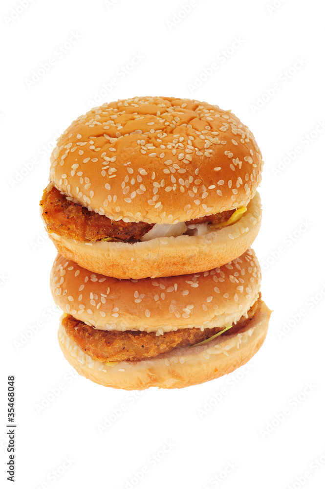 Chicken Hamburgers Isolated On White Background Chicken Hamburgers Isolated On White Background
