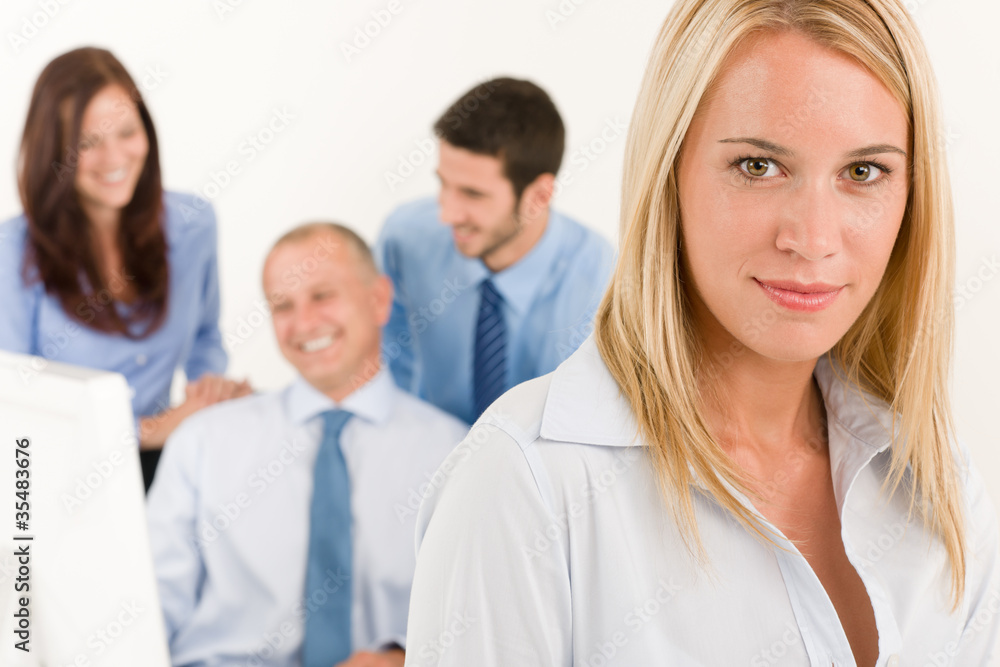 Business team pretty businesswoman with colleagues Business team pretty businesswoman with colleagues