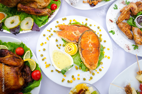 Table served with tasty meals