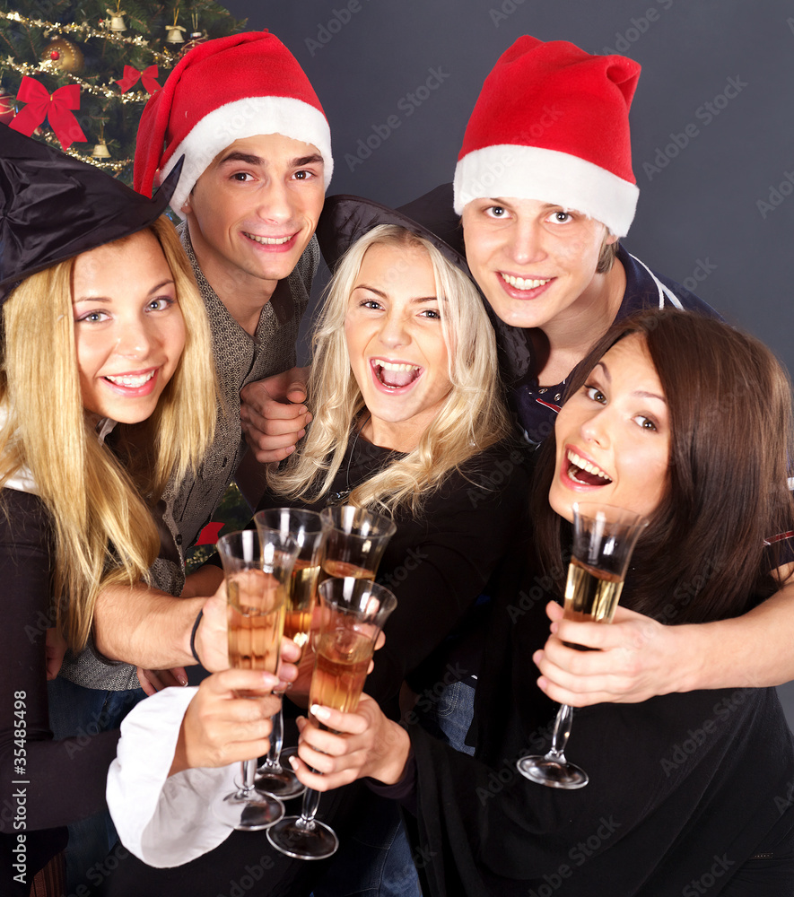 Group people in santa and witch hat . Group people in santa and witch hat .
