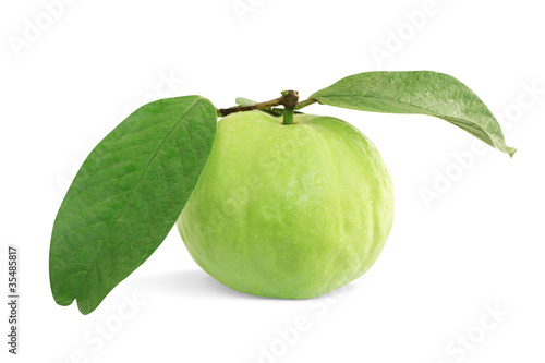 Guavas with leaves on white background