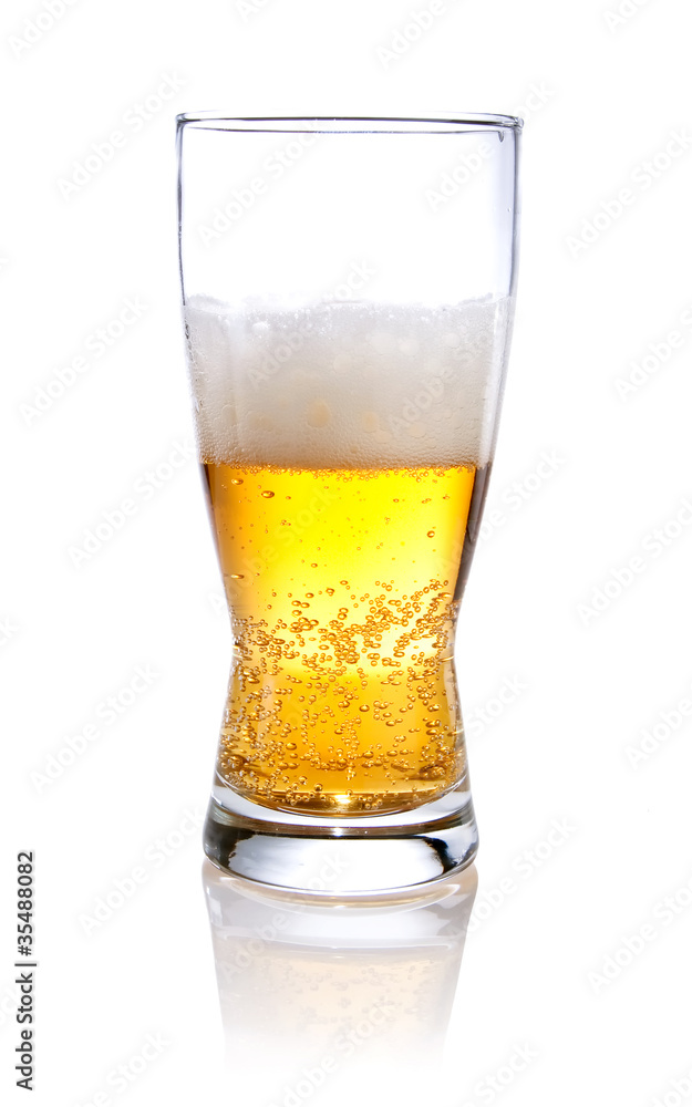 Half glass of beer on a Isolated white background Half glass of beer on a Isolated white background