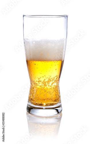 Half glass of beer on a Isolated white background