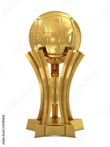 Golden volleyball award trophy with ball and stars